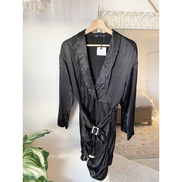 Zara Blogger Favorite Jewel Buckle Satin Mini Dress - Picture 2 of 9